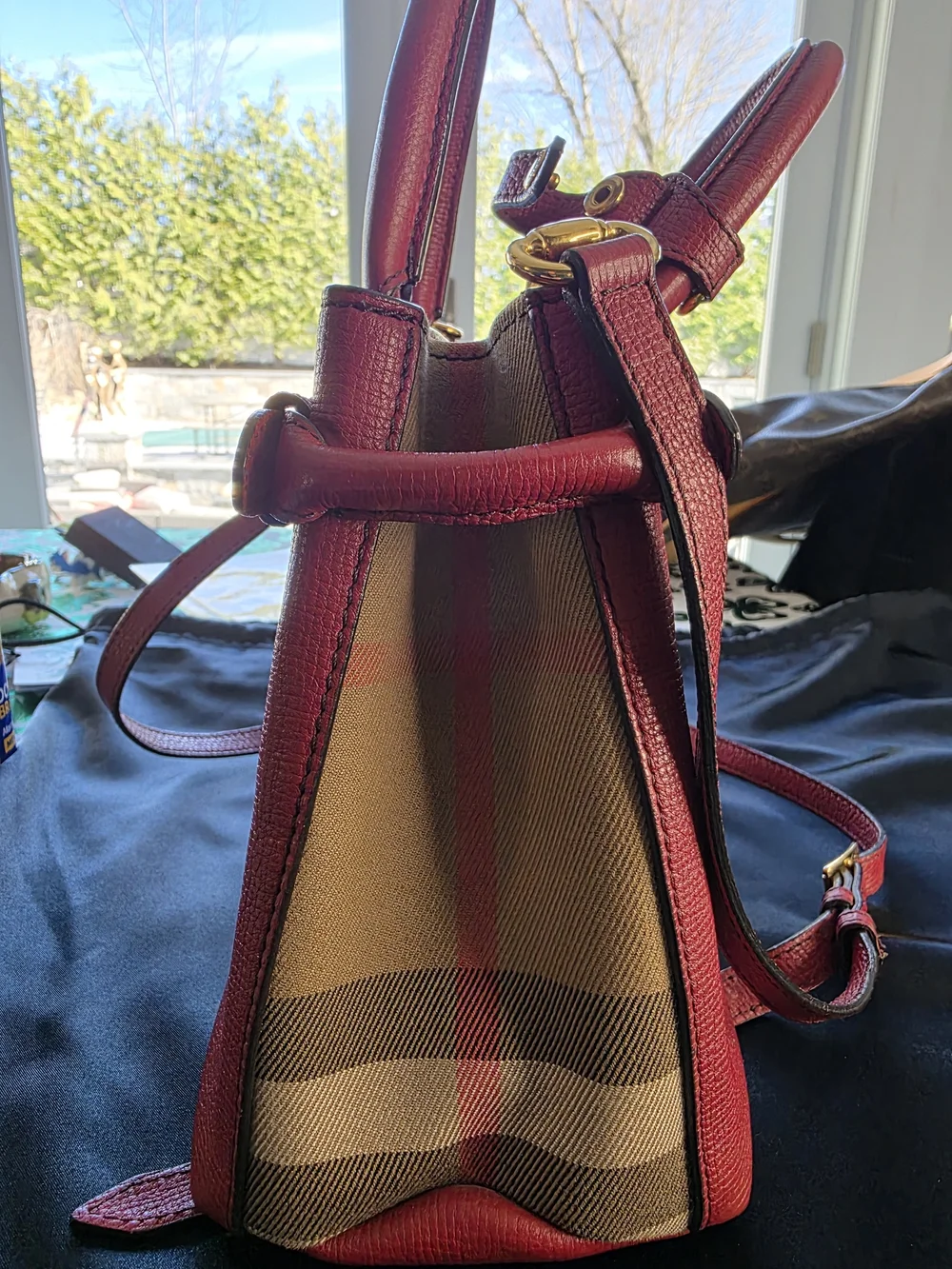 Burberry Burgundy Pebbled Leather Top-Handle Satchel - Picture 7 of 16